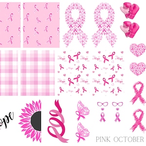 Pink October Breast Cancer Awareness Waterslide Nail Decals