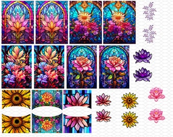 Stained Glass Flowers Waterslide Nail Decals