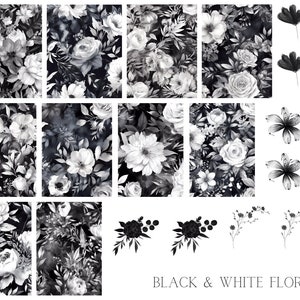 Black & White Floral Waterslide Nail Decals