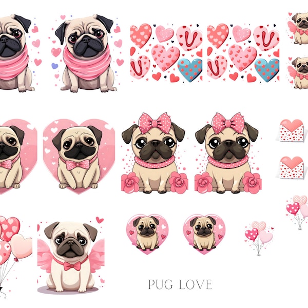 Pug Love Waterslide Nail Decals