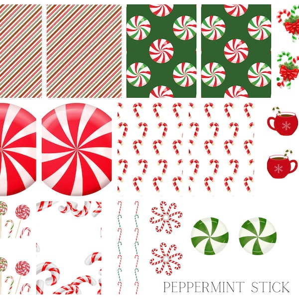 Peppermint Stick Waterslide Nail Decals
