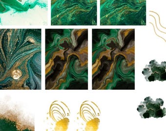 Green & Gold Abstract Waterslide Nail Decals