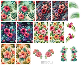 Calcomanías para uñas con diseño de hibisco