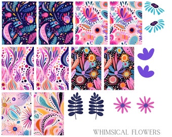 Whimsical Flowers Waterslide Nail Decals