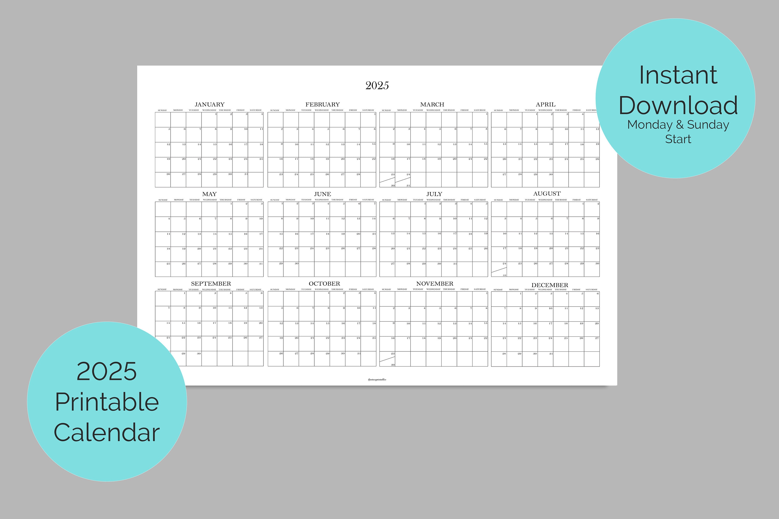 2025 Large Printable Calendar Template, Big Wall Calendar, Le ...