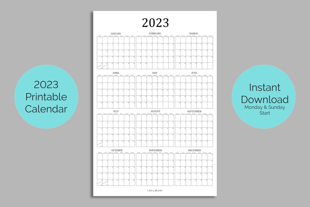 2023 Large Vertical Wall Calendar Planner Printable, Vertical Yearly