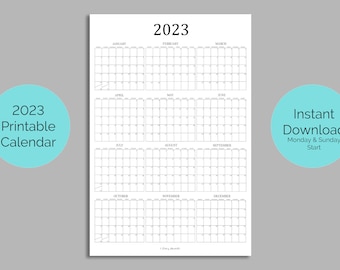 2023 grand planificateur de calendrier mural vertical imprimable, calendrier annuel vertical, calendrier familial XLarge 2023, grand bureau ou Calendario (24x36)