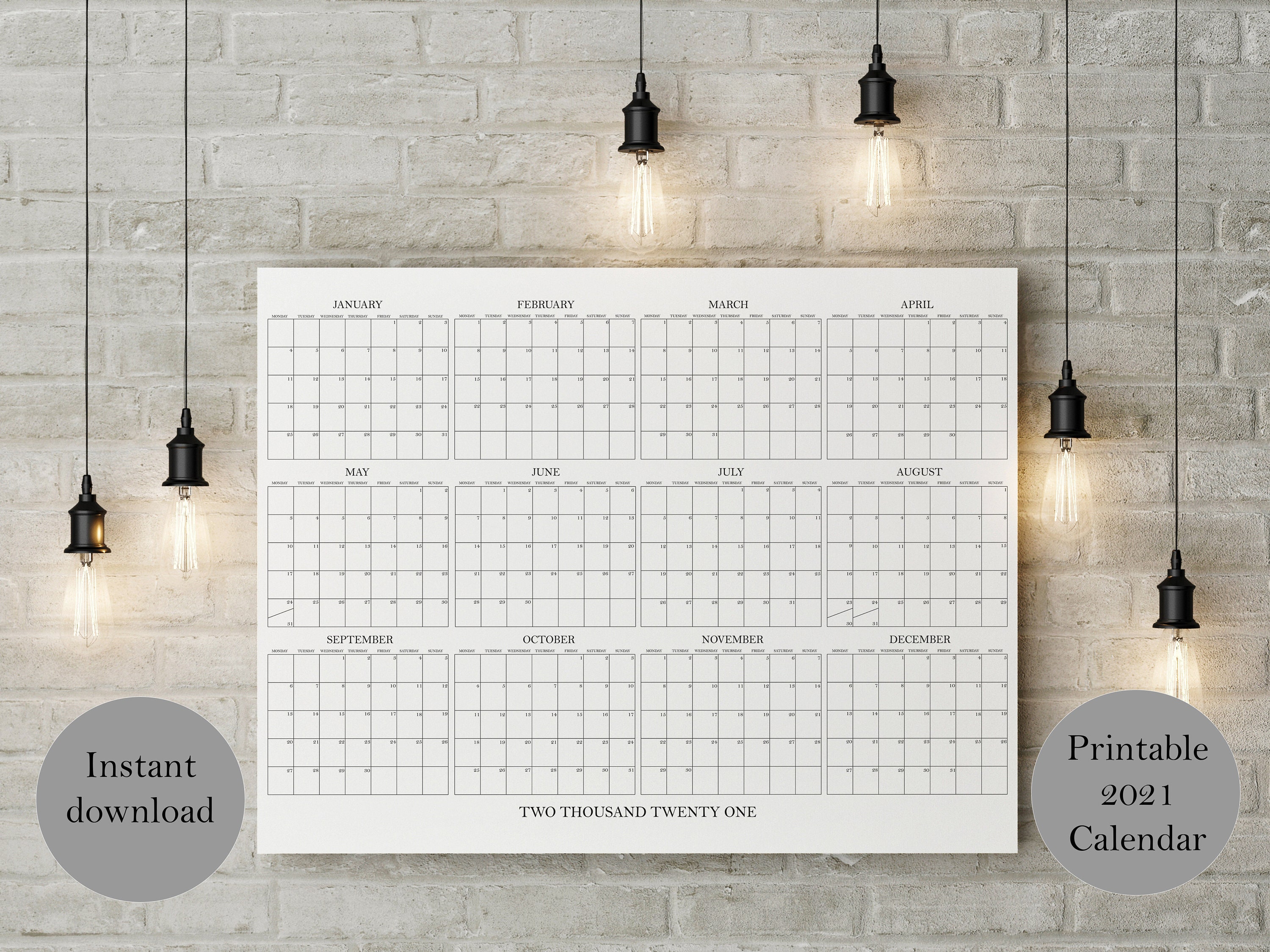 2021 Large Wall Calendar Planner Printable Large Yearly Etsy