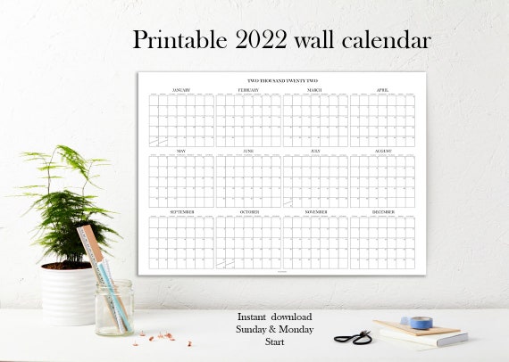 2022 large printable calendar template big wall calendar le etsy sweden