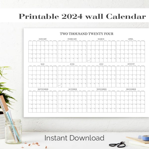 Calendar 2024 Printable, Large Wall Giant Yearly Office Planning and Organization calendrier, 2024 X-Large Family, Wall Journal (36x24)