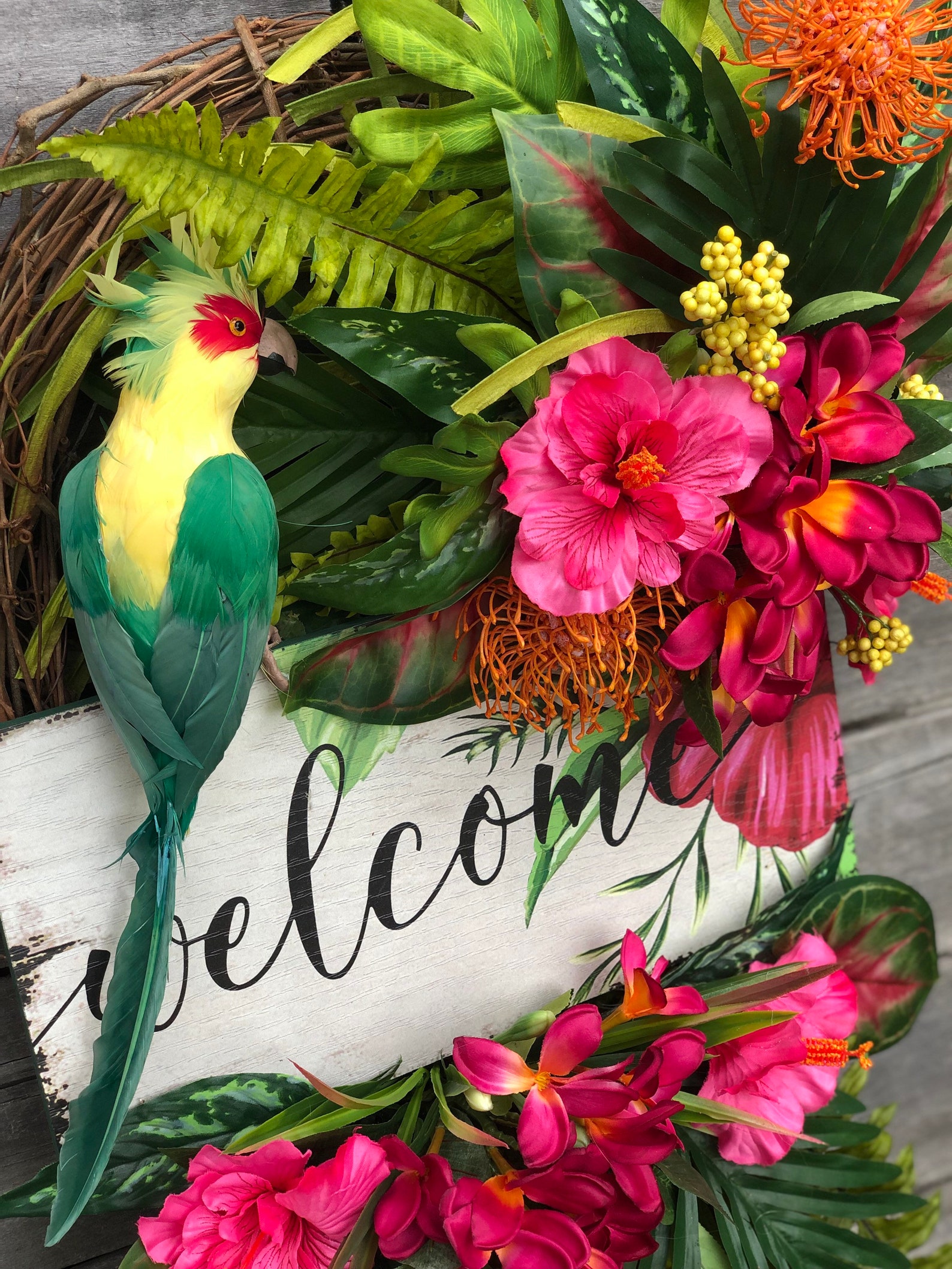 Tropical wreath for front door welcome tropical wreath | Etsy