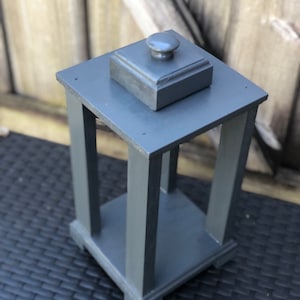 Rustic wood lantern, table lantern, lantern with topper, lantern for Mantel, outdoor lantern, wood farmhouse decor, black gray lantern