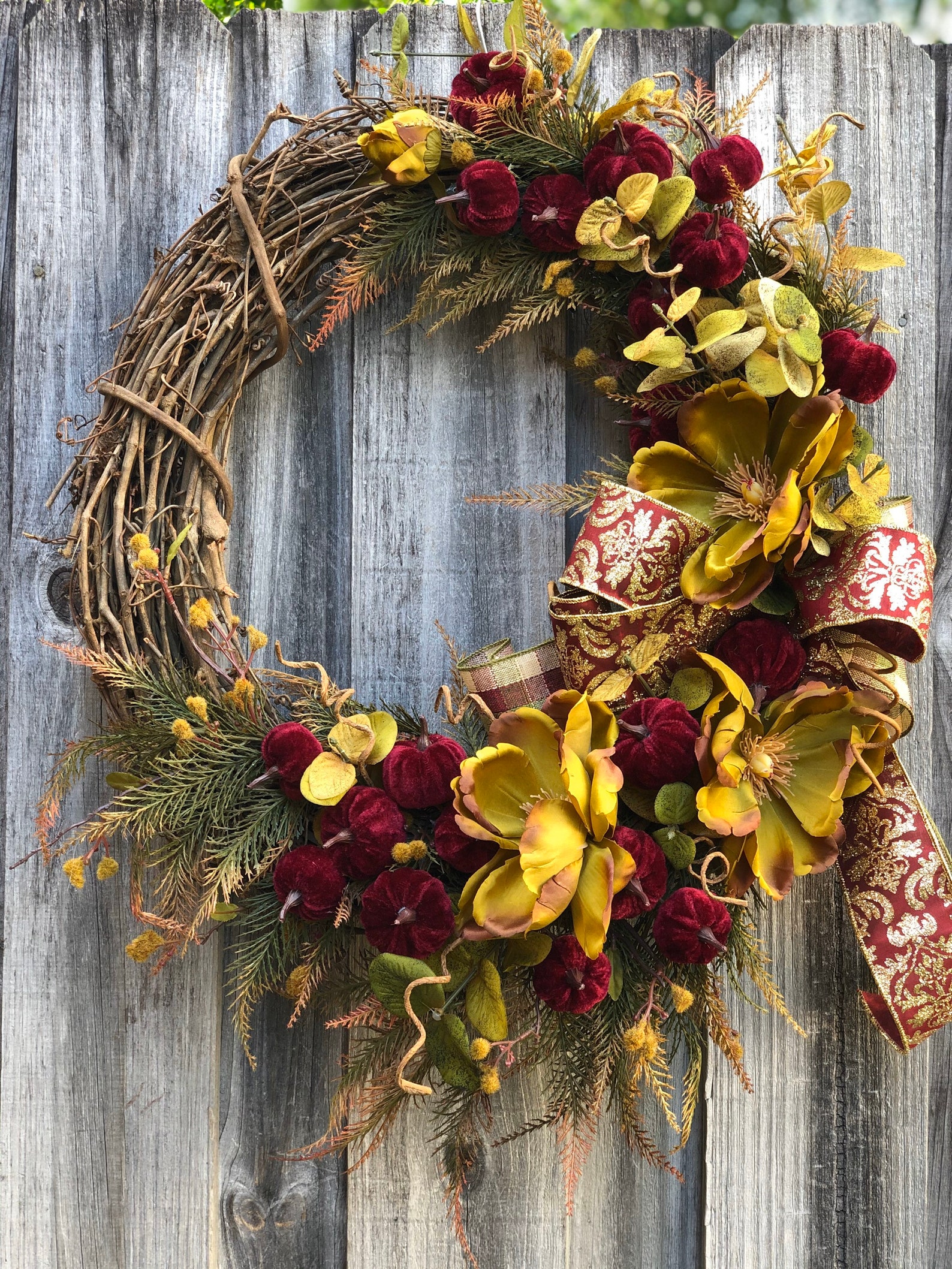 Fancy Fall burgundy wreath silk magnolia flowers wreath with Etsy