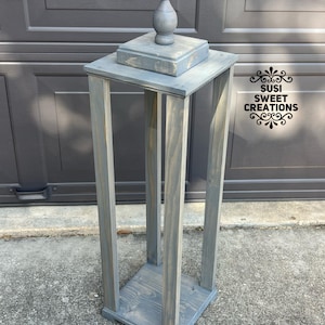 Wooden lantern for front porch, Gray wood lantern, farmhouse lantern, tall floor lantern, anniversary gift, wedding lantern decor