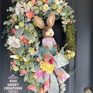 XL Easter Moss Wreath: Bunny, Spring Flowers & Eggs (34x22x9)