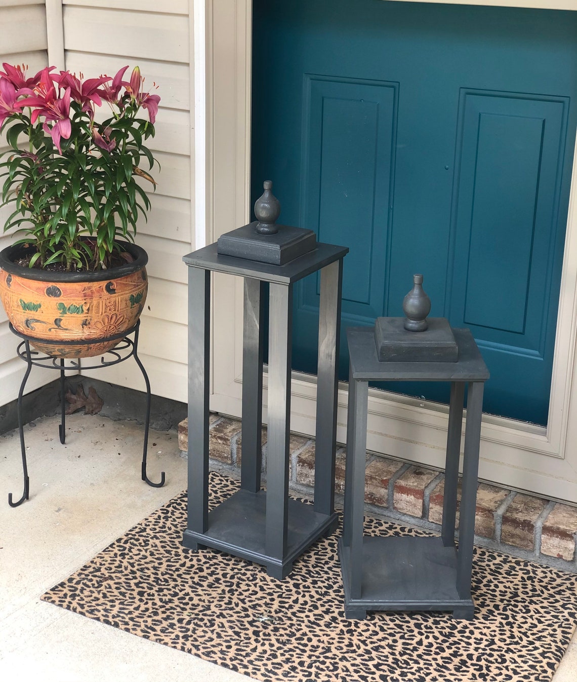 Rustic wood farmhouse lantern tall brown lantern for front Etsy