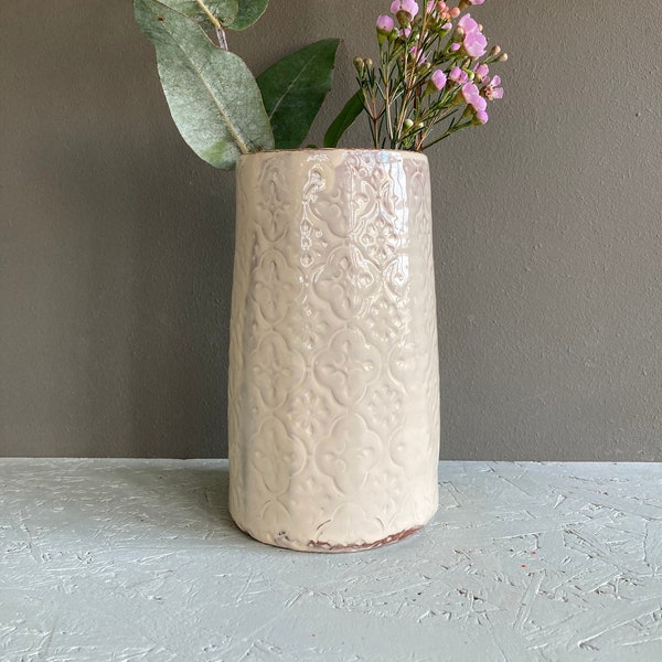 Vase Blumenvase Tulpen Weiß 16cm Creme Schlicht Handmade Dicht Praktisch Musthave Blumen Geschenk Kombinierbar Zylinder Keramik Muster