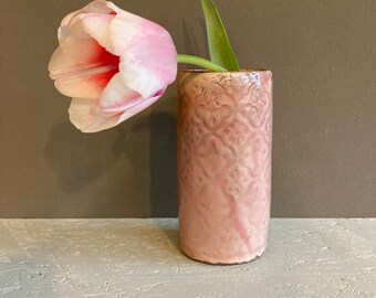 Vase Flowers Flower Vase Jug Cylinder Simple Pink Old Pink Pastel Stamp Hand Pottered Thin Walled Light Dense Robust For Small Bouquets