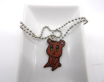 Cute Brown Bear Bear Necklace - Chibi Brown Bear - Handmade Shrink Plastic Necklace
