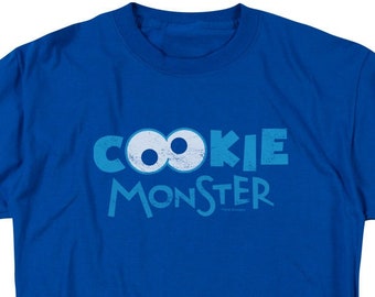 Sesame Street Cookie Monster Eyes Royal Blue Adult Shirts