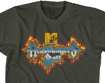 MTV Headbangers Ball Fire Logo Olive Green Shirts