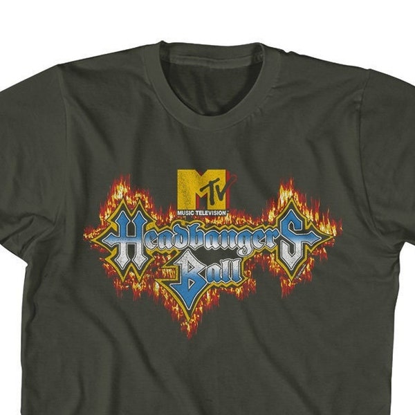 MTV Headbangers Ball Fire Logo Olive Green Shirts