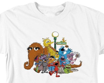 Sesame Street Group Street Light White Adult Shirt