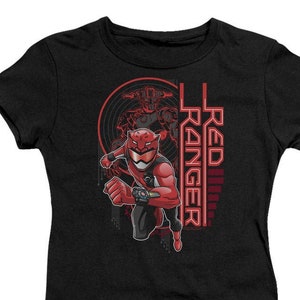 Power Rangers Red ranger Woman&#39;s and Juniors Black Shirts