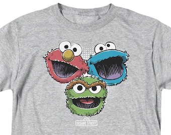 Sesame Street Halftone Headshots Athletic Heather Adult Shirts