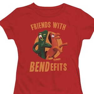 Gumby Friends With Bendefits Woman&#39;s and Juniors Red Shirts