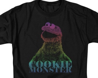 Sesame Street Cookie Monster Halftone Black Adult Shirts