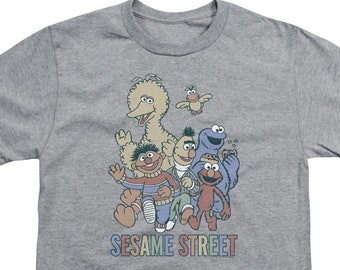 Sesame Street Distressed Colorful Group Kid's Athletic Heather Shirts