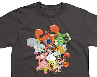 SpongeBob SquarePants The Whole Gang Youth and Women's Charcoal Shirts