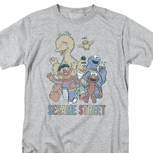Sesame Street Distressed Colorful Group Athletic Heather Adult Shirts