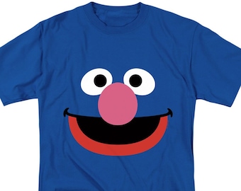 Sesame Street Grover Face Adult Royal Blue Shirt