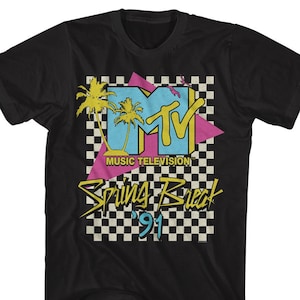 MTV Spring Break 1991 Checkered Logo Black Shirts