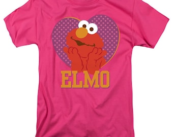Camiseta de Elmo de Barrio Sésamo con licencia oficial: rosa intenso con estampado de corazón.