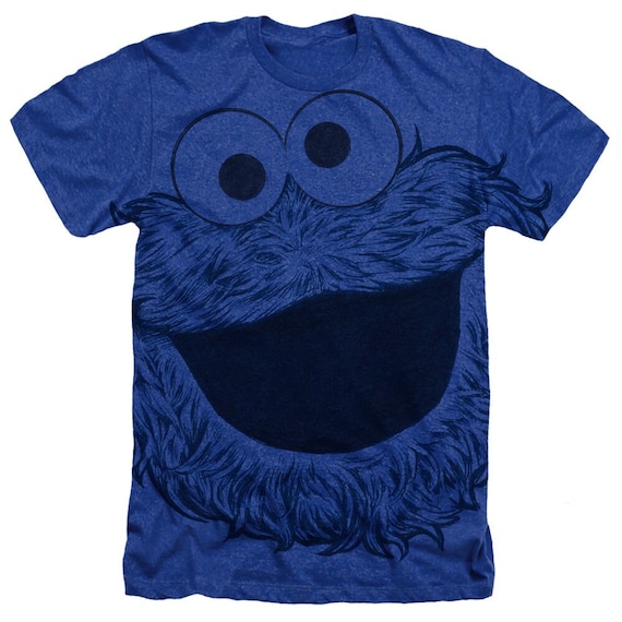 Sesame Street Cookie Monster Face Adult Blue Heather Shirt - Etsy