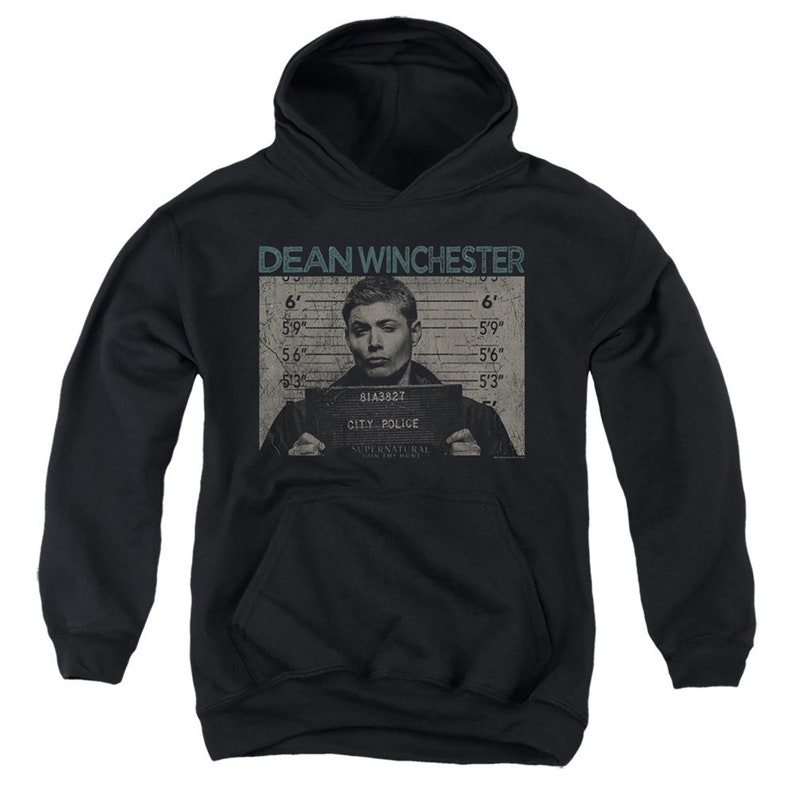 Supernatural Dean Winchester Mug Shot Kid/'s Black Shirts