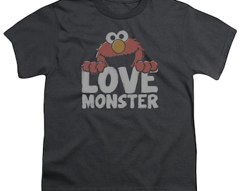 Officially Licensed Sesame Street Elmo Shirt – Charcoal Grey “Love Monster” Tee for Women & Kids