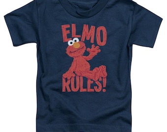 Officially Licensed Sesame Street Navy Blue Shirt | Elmo Rules! Graphic Tee for Kids & Women