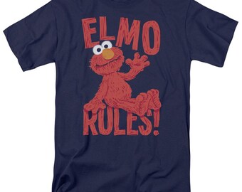 Officially Licensed Sesame Street Navy Blue Shirt | Elmo Rules! Graphic Tee