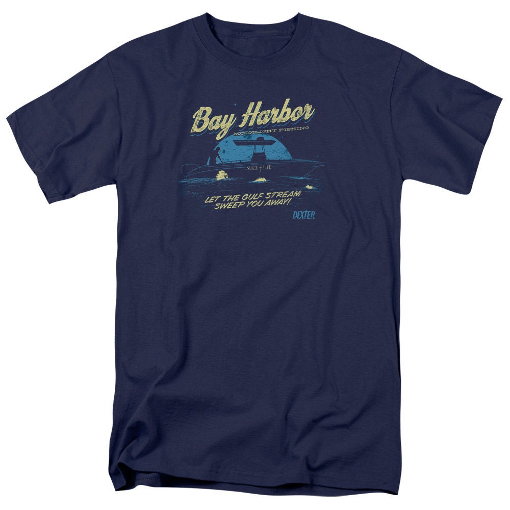 Dexter Bay Harbor Moonlight Fishing Navy Blue Shirts