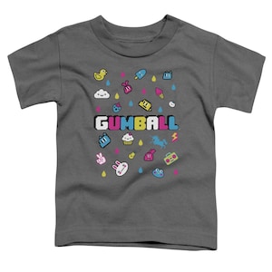 The Amazing World of Gumball Fun Drops Logo Kid&#39;s Charcoal Grey Shirts