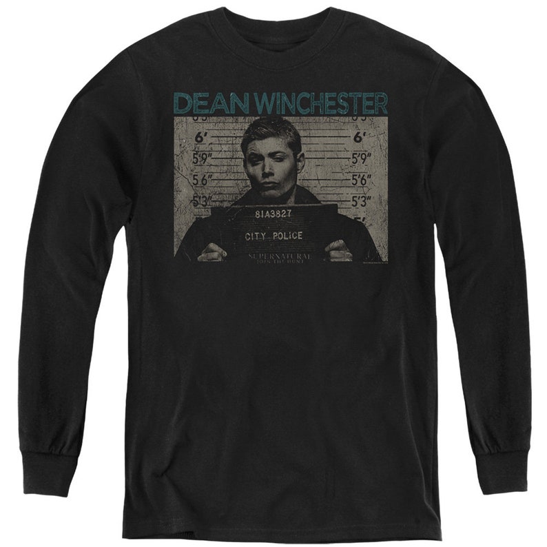 Supernatural Dean Winchester Mug Shot Kid/'s Black Shirts