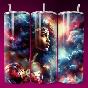 3D noir super-héros guerrier sans couture gobelet wrap skinny PNG DTF design super-héros sublimation mélanine beauté autonomisation affiche nuageux