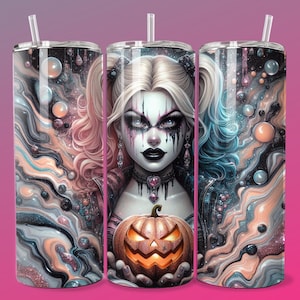 Emo Villain Girl Halloween Tumbler Wrap 20oz Skinny Sublimation Seamless PNG DTF Design Female Clown Wall Art Comic Book Fan  Gift Print