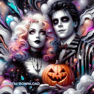 Lydia & Beetlejuice Character Inspired 20oz Tumbler Wrap Home Decor Fun Horror Gothic Spooky Couple Halloween Pumpkin Wall Art Sublimation