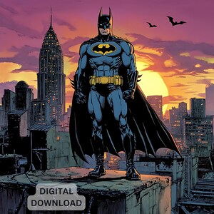 Gotham, novela gráfica de caballero oscuro, archivos PNG y PDF, DTF, sublimación, imprimible, arte de camiseta de héroe de paisaje urbano, diseño de vaso para pared.