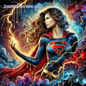 Super Girl Seamless Tumbler Wrap, 20oz Skinny Sublimation Tumbler Design Female Superhero Wall Art, Mother's Day Gift Tumbler Png Wall Art